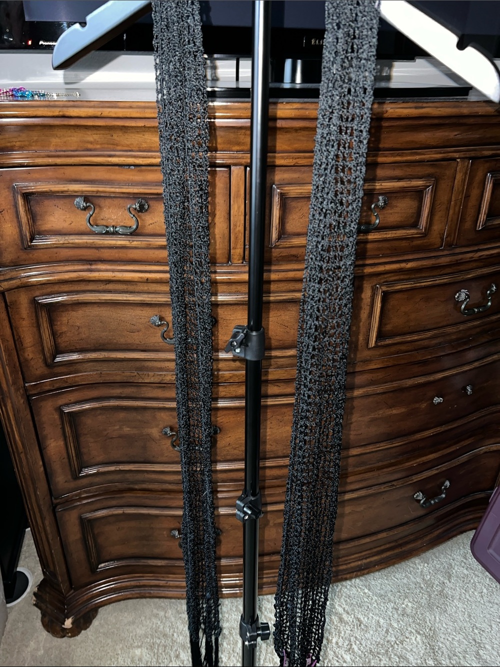 Black Hanging Scarf Organizer - Lightweight Crochet Storage